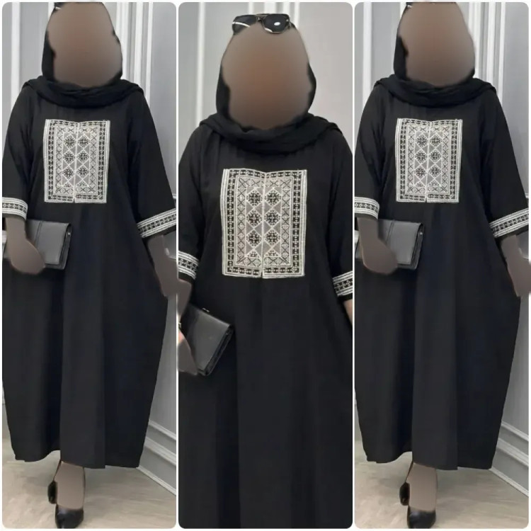 عبا داکرون مشکی خرجکار سوزن دوزی مدل شیما سایز فری 38 تا 50
