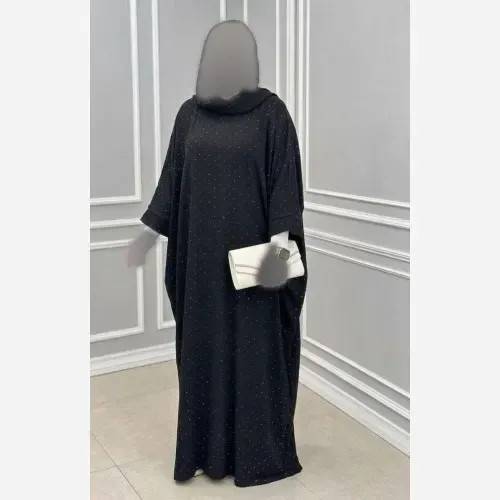 عبا زنانه فول نگین مدل نگار جنس الیزه رنگ مشکی سایز فری 38 تا 54