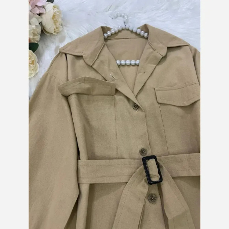 مانتو کمربند دار لینن درجه یک فری سایز