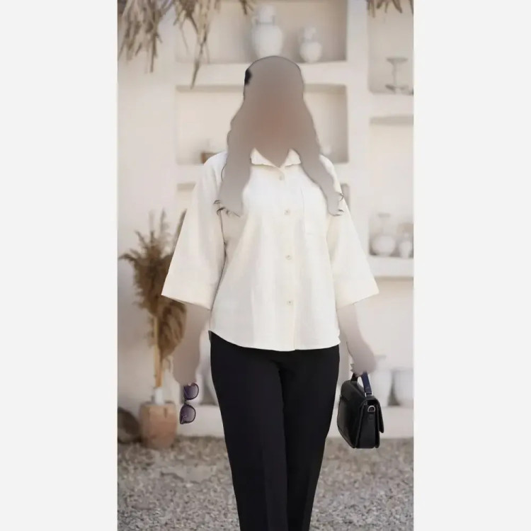 شومیز مانتویی لنین ترک درجه یک فری سایز رنگ مشکی سبز استخونی نارنجی
