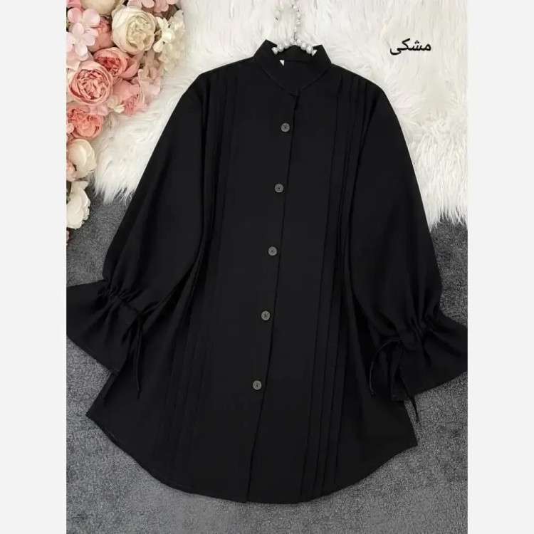 مانتو داکرون آستین شیپوری بنددار چهار پیله زنانه (2)