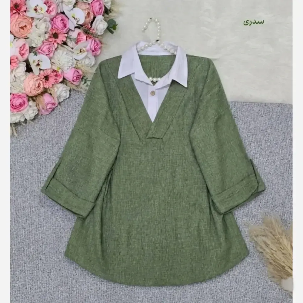 تونیک مانتویی یقه سفید جنس شانتون بخیه ای فری سایز (2)