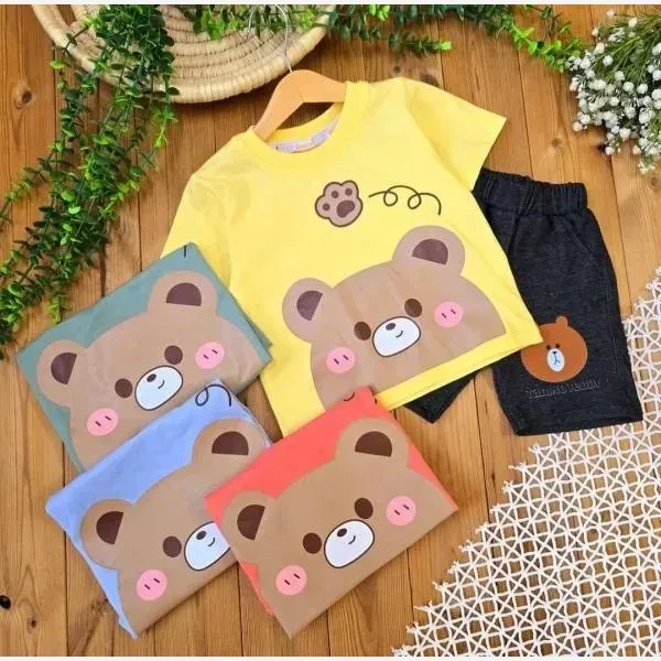 تیشرت شلوارک خرسی پنبه ای بچگانه رنگی سایز 35 تا 45