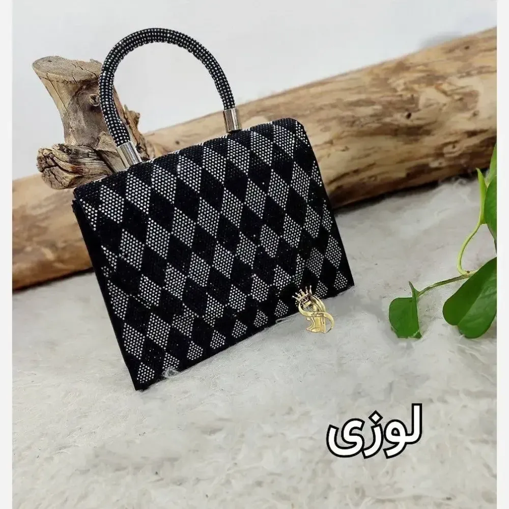 کیف مجلسی چرم صنعتی نگینی مدل نگارین با بند دوشی