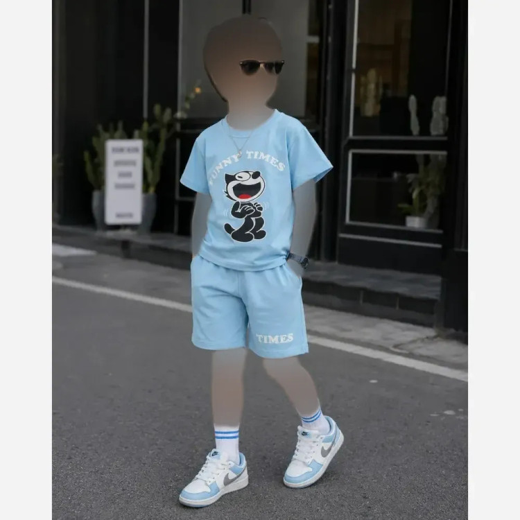 تیشرت شلوارک بچگانه چاپ گربه سوپر پنبه درجه یک سایز 40 تا 55