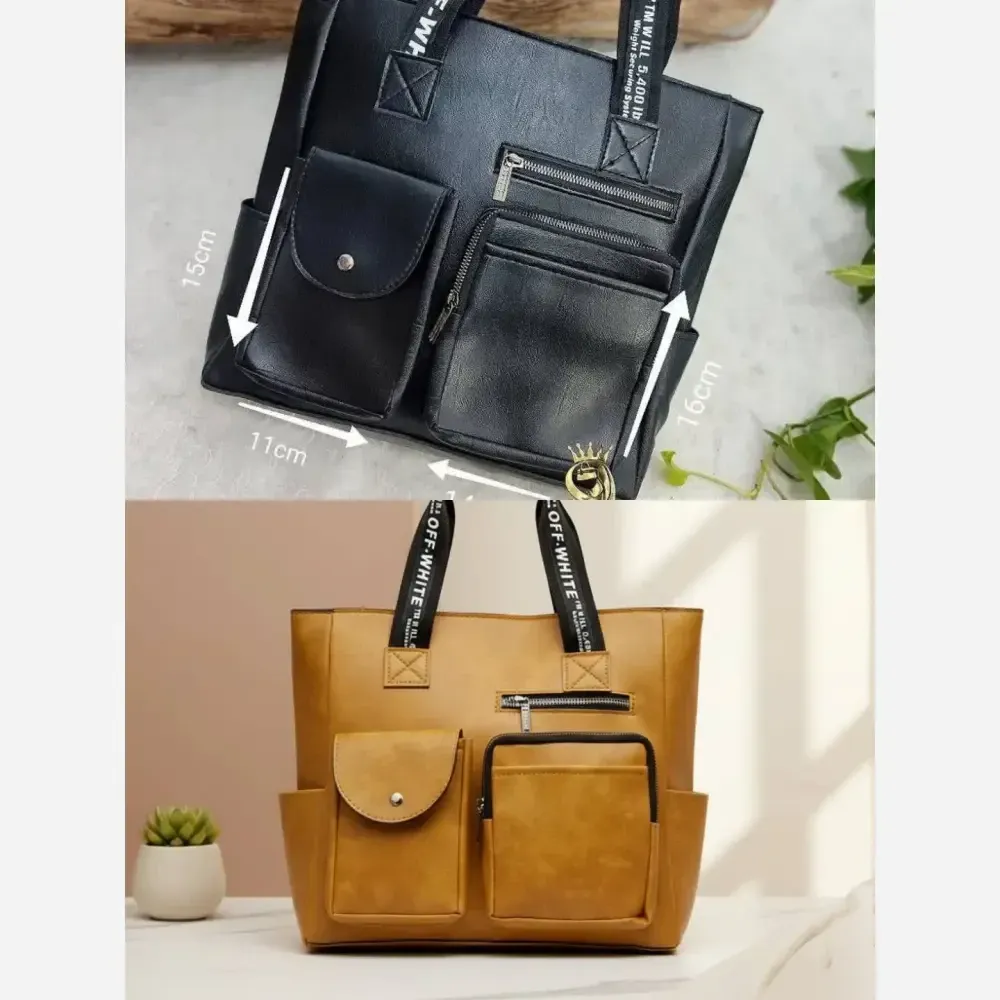 کیف اسپرت دانشجویی چرم صنعتی بزرگ و جادار رنگ خردلی و مشکی