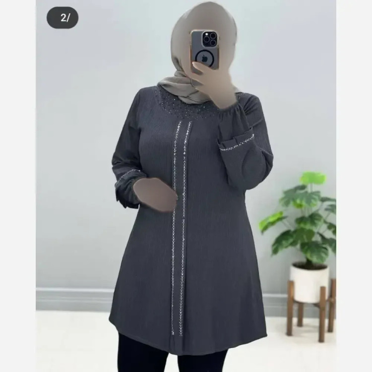 تونیک یقه گرد پیله نگین دار کریشه پلاس وارداتی سایز بزرگ