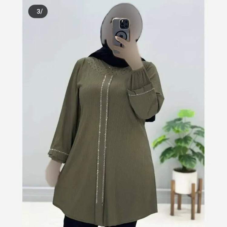 تونیک یقه گرد پیله نگین دار کریشه پلاس وارداتی سایز بزرگ