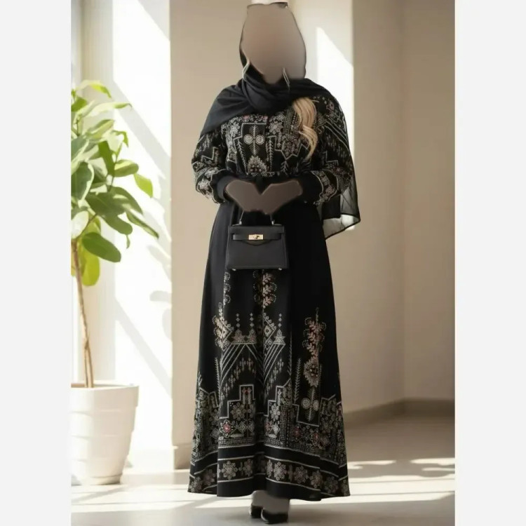 پیراهن کتیبه کلوش فری سایز یقه کراواتی جنس بوگاتی اعلا