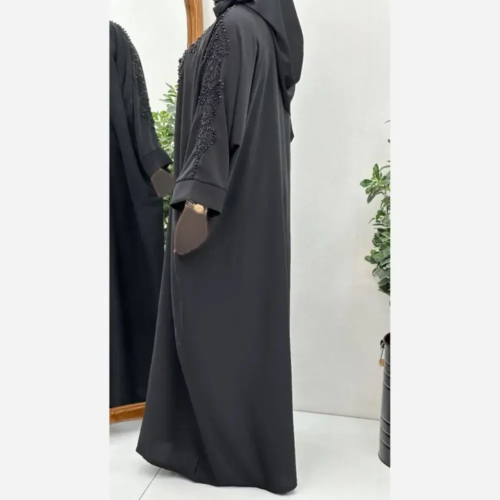 مانتو عبایی جواهردوزی الیزه مشکی فری سایز