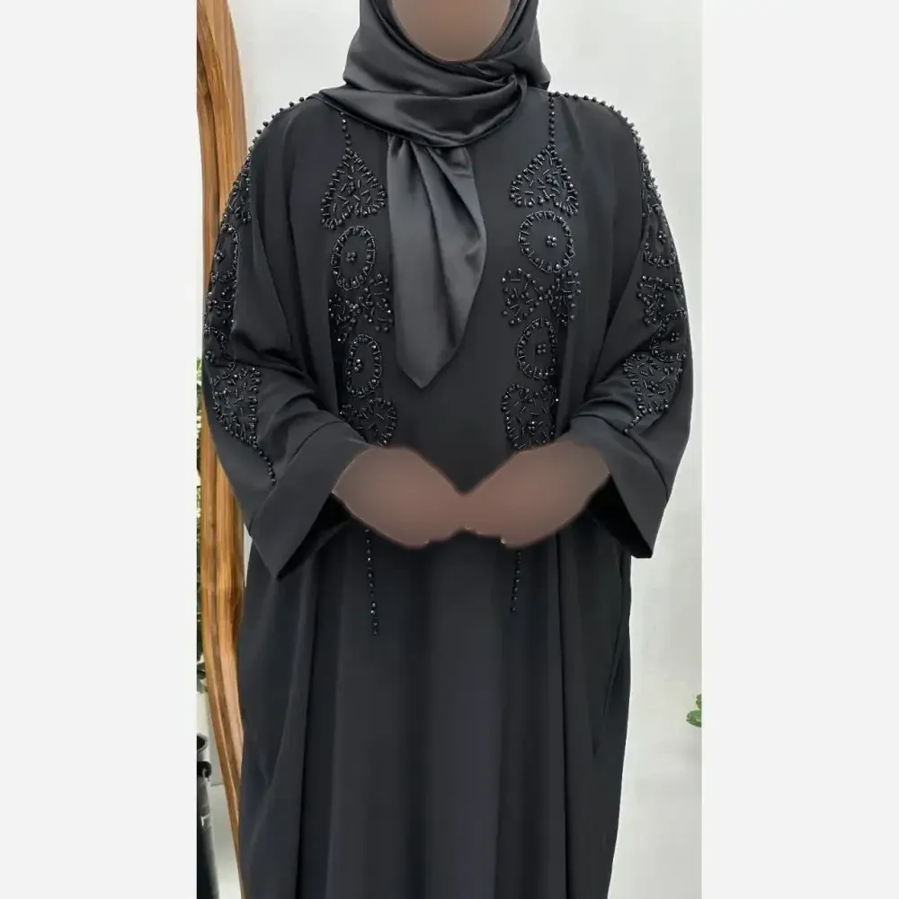 مانتو عبایی جواهردوزی الیزه مشکی فری سایز