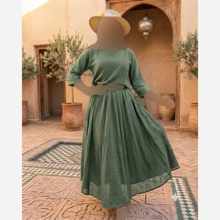 ست ست کراپ و سارافون زنانه مدل سوزان جنس شانتون صوفیا فری سایز