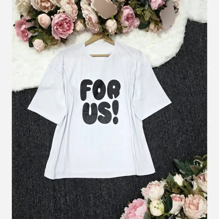 تیشرت باکسی پنبه ای زنانه و دخترانه فری سایز مدل for us