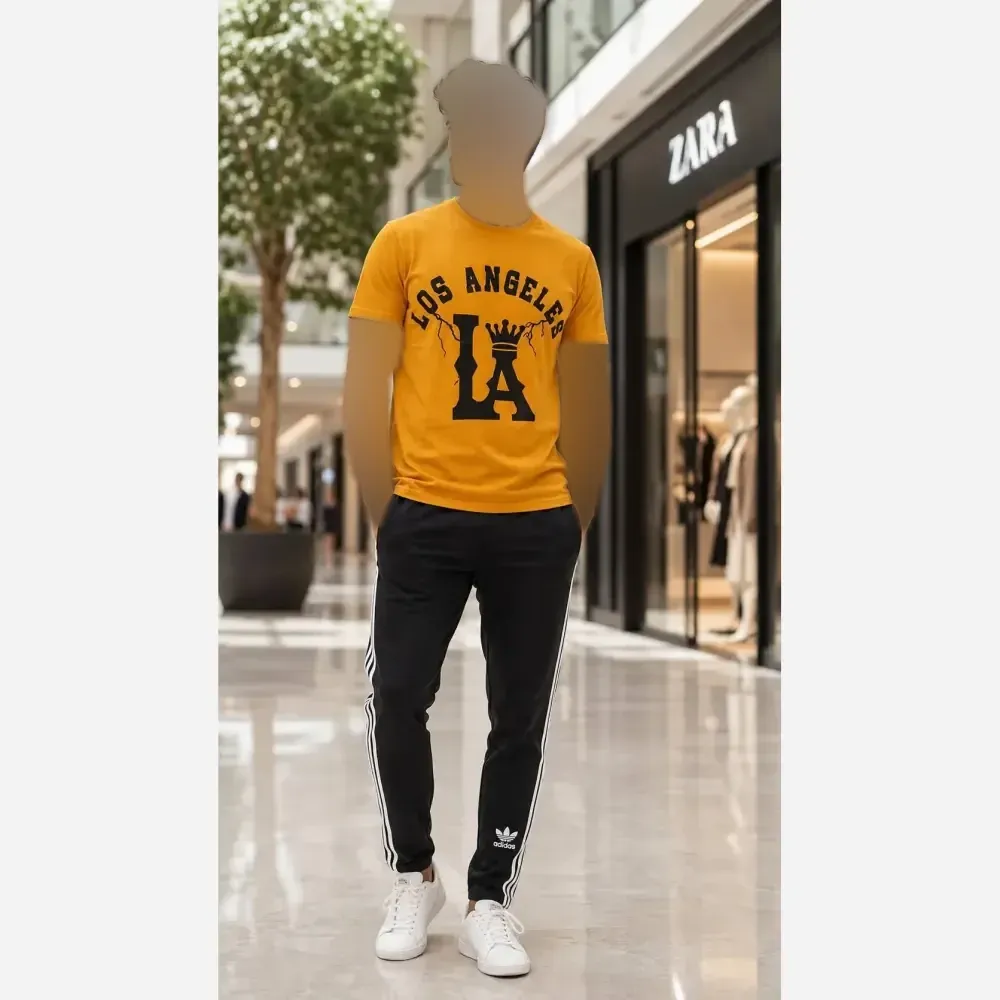 ست تیشرت و شلوار مردانه LV پنبه سوپر و اسپان نخ اعلا