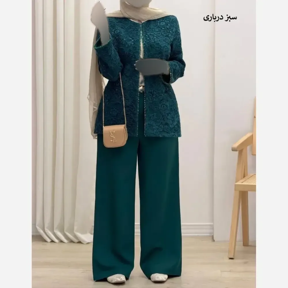 کت شلوار زنانه دانتل کره ای و شلوار سوپر مازراتی سایز 38 تا 48