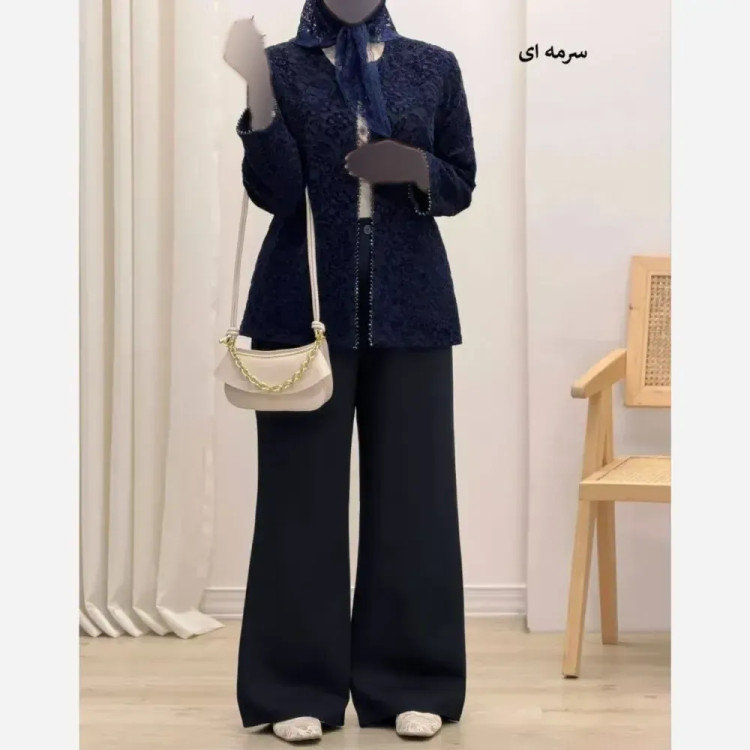 کت شلوار زنانه دانتل کره ای و شلوار سوپر مازراتی سایز 38 تا 48