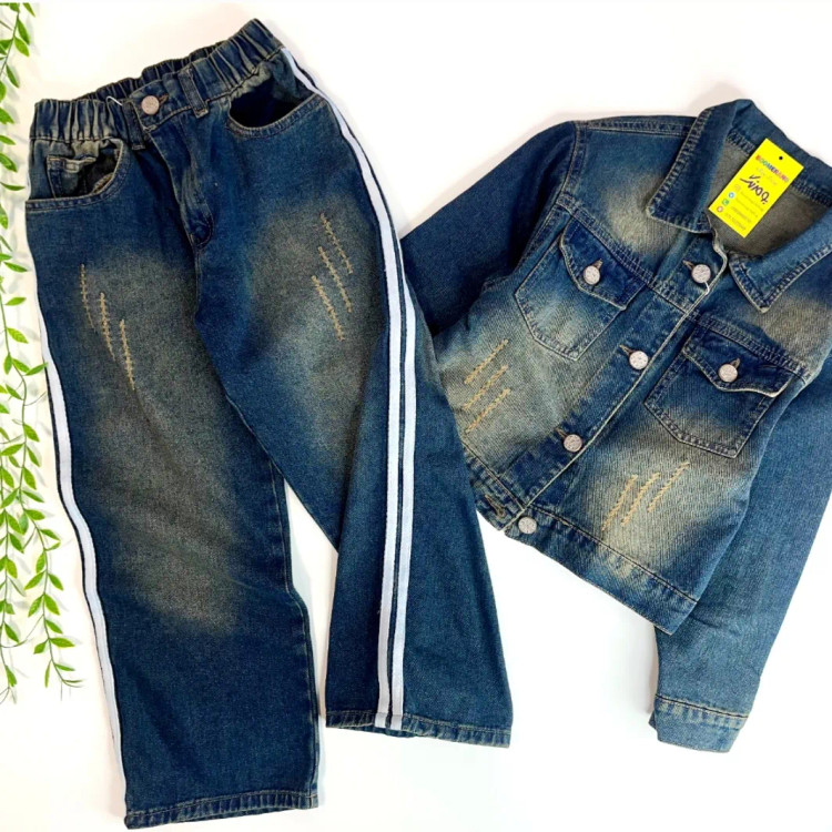 ست کت باکسی و شلوار جین واید بگ دخترانه و پسرانه