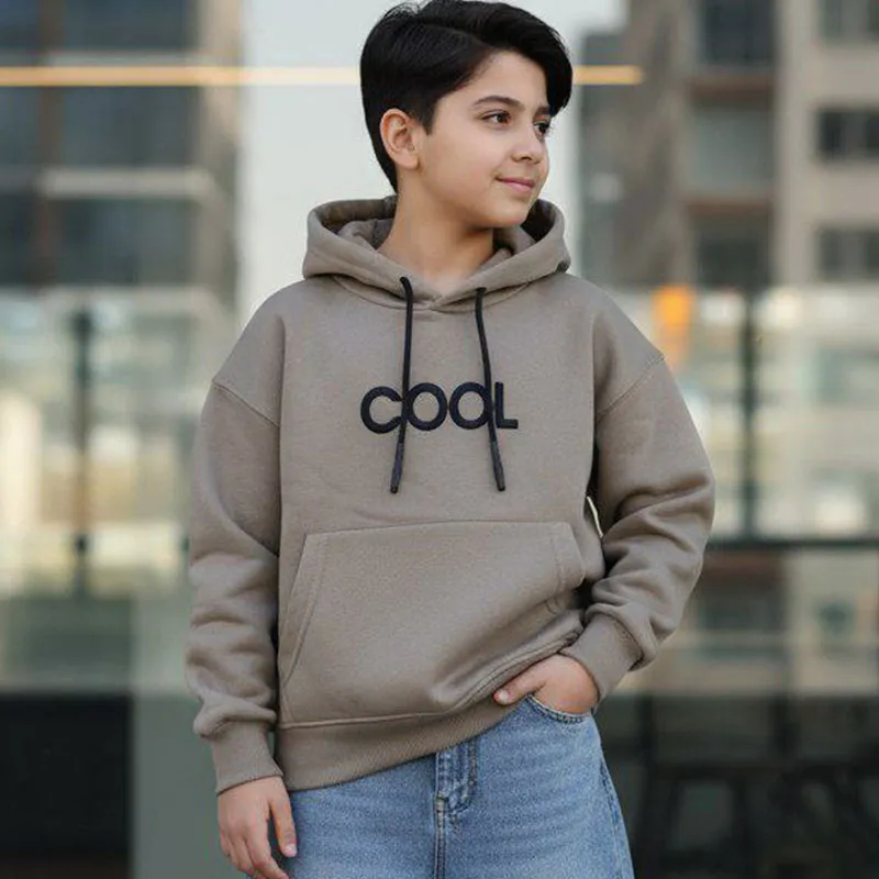 هودی دورس پسرانه کلاهدار طرح COOL با چاپ گلدوزی ضخیم