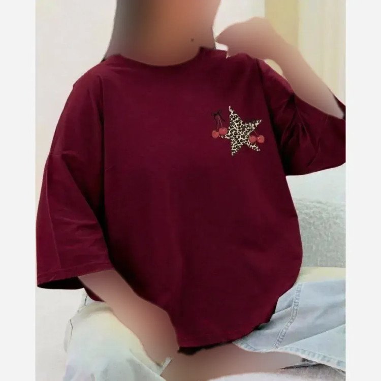 تیشرت باکسی طرح ستاره و گیلاس مدل دایانا جنس پنبه سوپر فریسایز