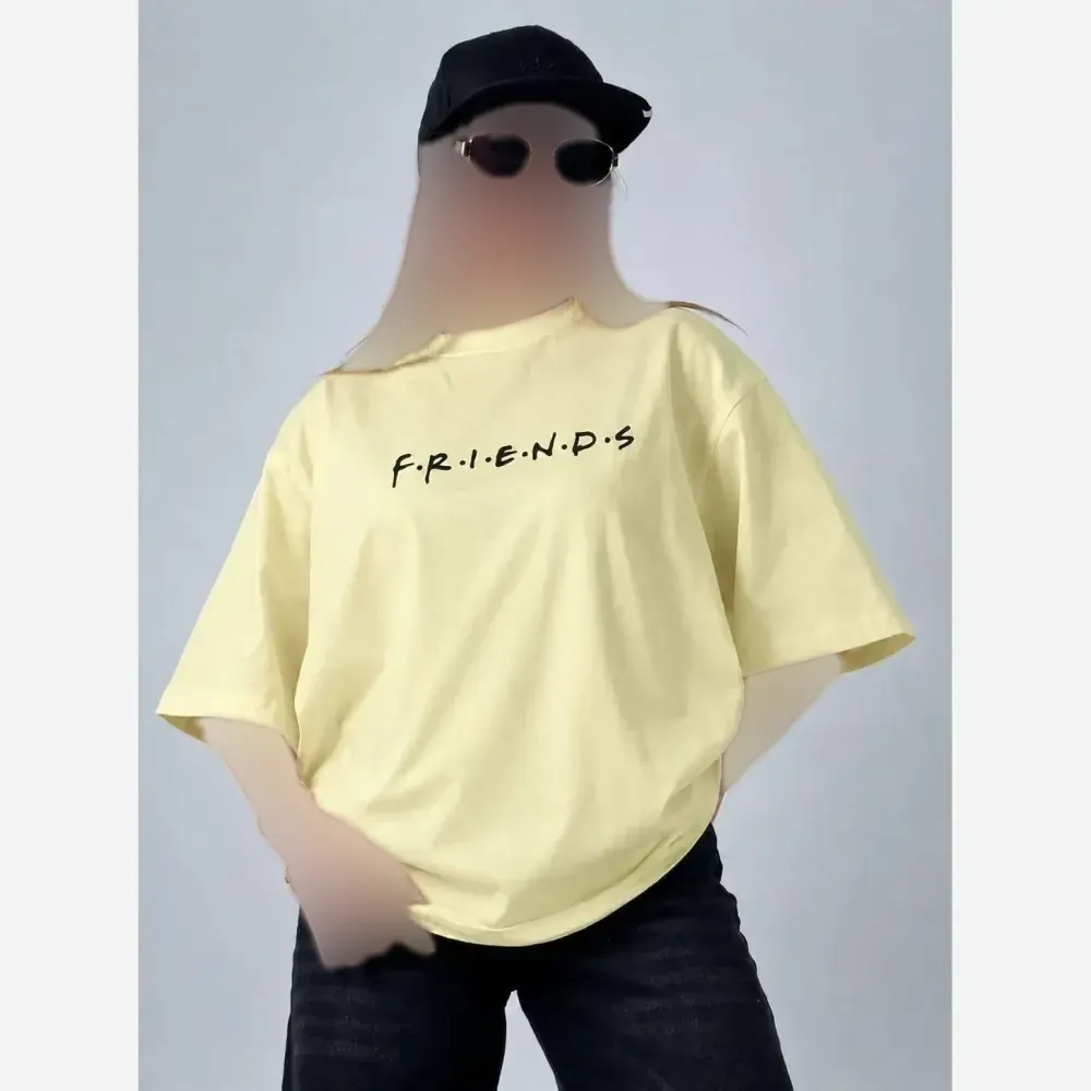 تیشرت باکسی پنبه سوپر مدل یگانه طرح friends فری سایز