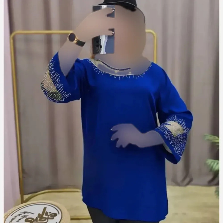 بلوز مجلسی زنانه سایز بزرگ قواره دار کرپ الیزه نگین دار