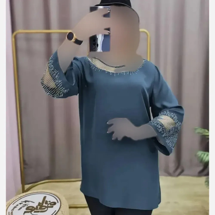 بلوز مجلسی زنانه سایز بزرگ قواره دار کرپ الیزه نگین دار