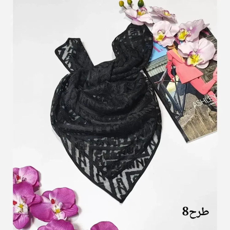 مینی اسکارف توری طرحدار مشکی ابعاد 70 در 70 جنس تور