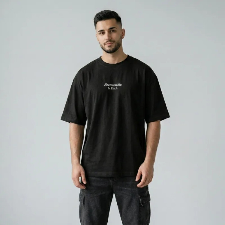 تی شرت اورسایز مردانه آستین سه ربع یقه گرد با طرح حروف مناسب مهمانی و روزمره
