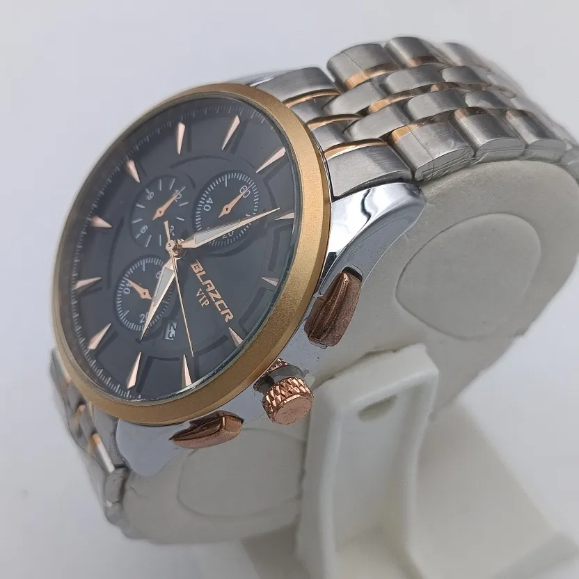 ساعت مچی مردانه بلیزر مدل 3168 استیل رزگلد صفحه مشکی با تقویم