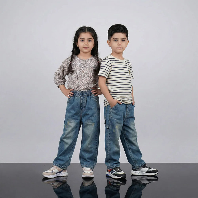 شلوار جین بگ بچه گانه آبی مناسب 2 تا 7 سال