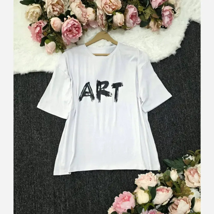 تیشرت باکسی پنبهای زنانه طرح ART اورسایز فری سایز