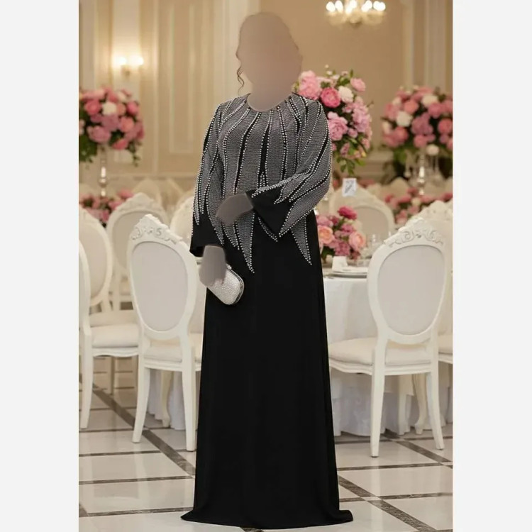 ماکسی مجلسی زنانه مدل نازنین جنس کرپ دالقیچ رنگ مشکی سایز نرمال