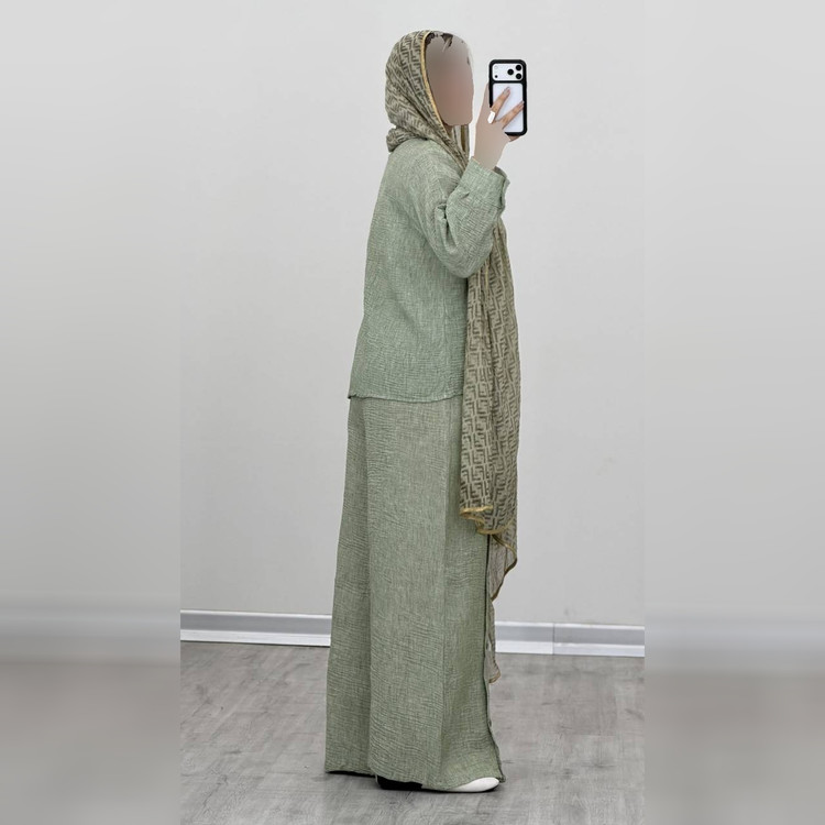 ست شومیز شلوار زنانه نورا جنس شانتون طرح سنگشور