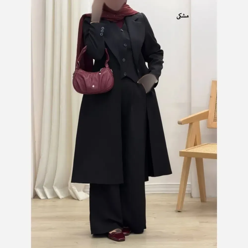 ست سه تکه مانتو شلوار و جلیقه جنس بزیاق درجه یک