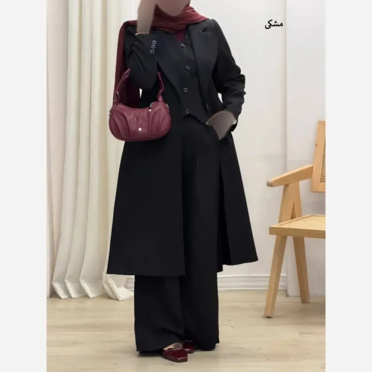 ست سه تکه مانتو شلوار و جلیقه جنس بزیاق درجه یک
