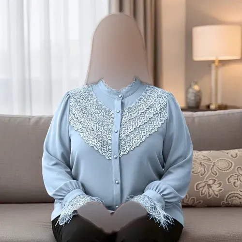 شومیز مجلسی زنانه جنس الیزه مصری با خرج کار گیپور ترک