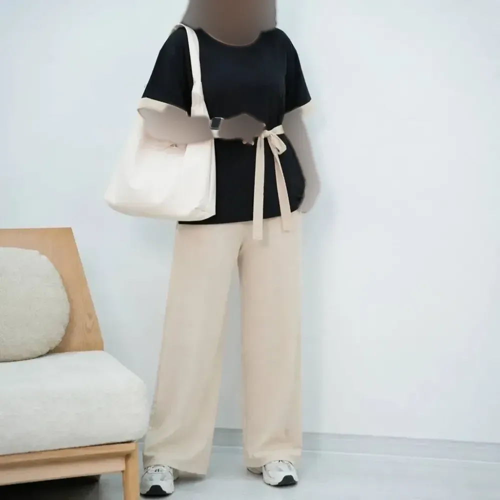 ست نورسام تابستانه جنس ینزی درجه یک فری سایز رنگ بندی مشکی کرم سورمه