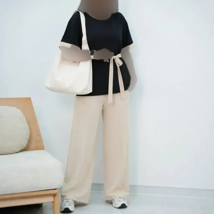 ست نورسام تابستانه جنس ینزی درجه یک فری سایز رنگ بندی مشکی کرم سورمه