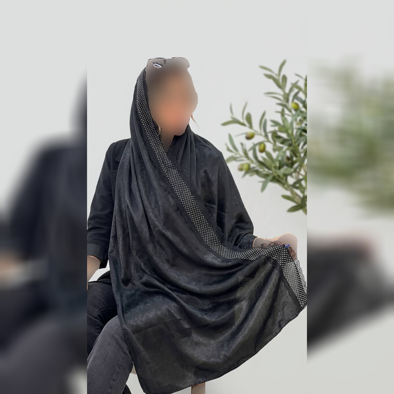 شال السا لب دانتل جنس کوپرا لب نگین و دانتل