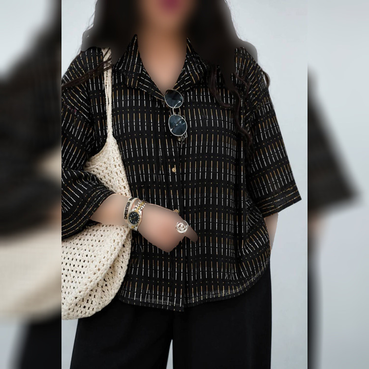 شومیز زنانه باکسی رنگین جنس مراکشی سوزنی