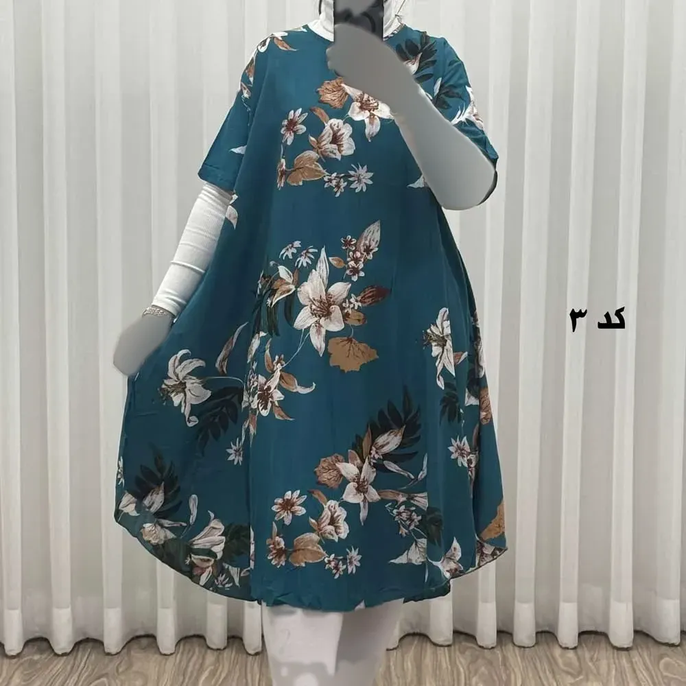 پیراهن ساحلی زنانه نخی آستین کوتاه فری سایز مناسب تا سایز 52 (2)