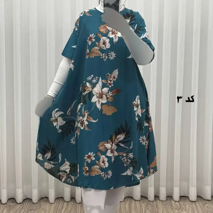 پیراهن ساحلی زنانه نخی آستین کوتاه فری سایز مناسب تا سایز 52 (2)