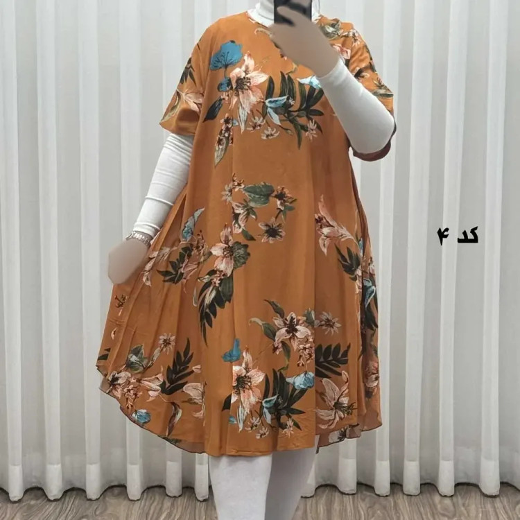 پیراهن ساحلی زنانه نخی آستین کوتاه فری سایز مناسب تا سایز 52 (2)