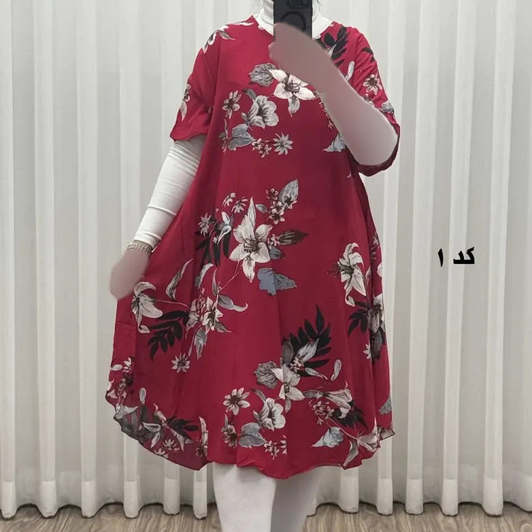پیراهن ساحلی زنانه نخی آستین کوتاه فری سایز مناسب تا سایز 52 (2)