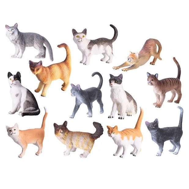 فیگور مدل گربه طرح PET کد CA952 ارتفاع 8 سانتی‌متر مجموعه 12 عددی