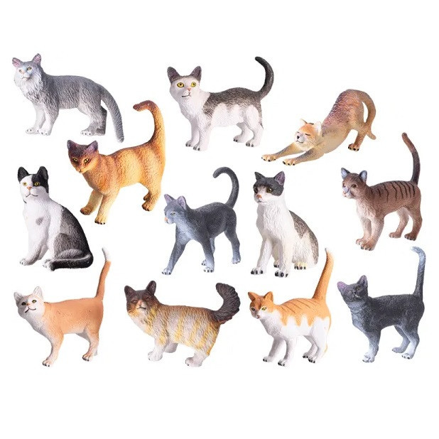 فیگور مدل گربه طرح PET کد CA952 ارتفاع 8 سانتیمتر مجموعه 12 عددی