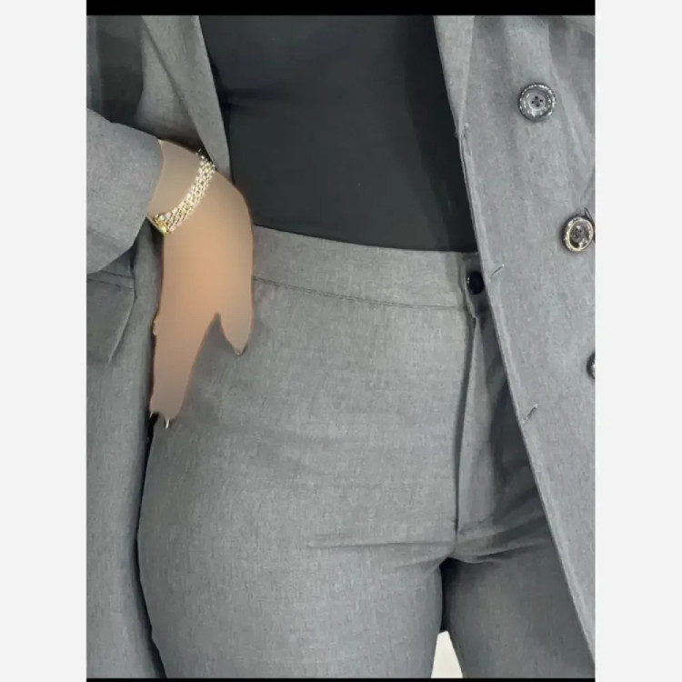 کت شلوار اداری زنانه جنس فاستونی رنگ مشکی سورمه ای طوسی