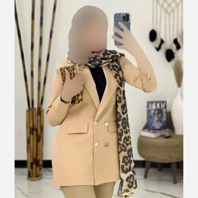 کت زنانه سایز بزرگ کرپ مازراتی رنگ کرمی