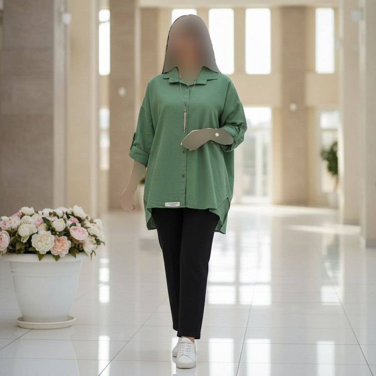 شومیز مانتویی زنانه مدل سلین جنس لنین پنبه درجه یک فری سایز - 13b9