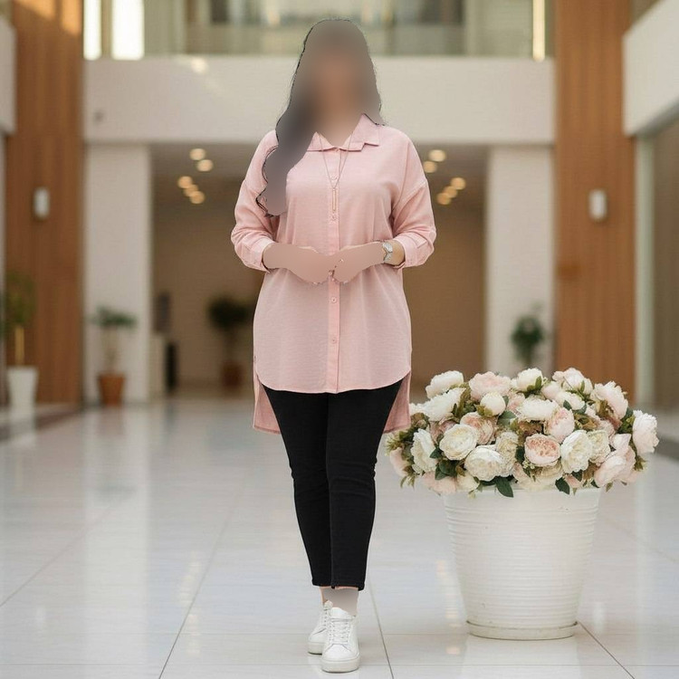شومیز مانتویی زنانه مدل سلین جنس لنین پنبه درجه یک فری سایز